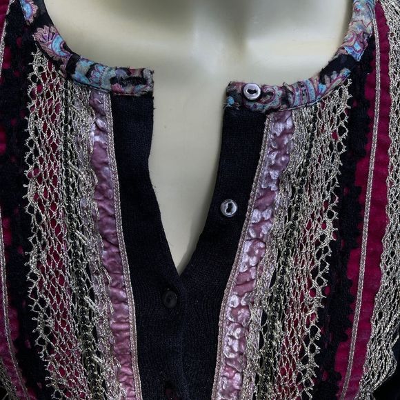Chico's Multi- Colored Lace Stripe Button Cardigan Sweater - Picture 2 of 8